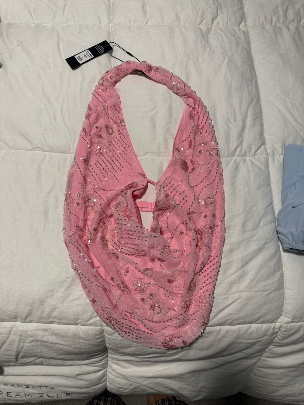 Fashion Nova Pink Beaded Halter Scarf Top